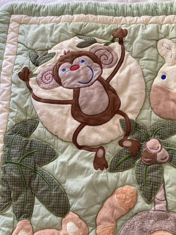 NoJo Monkey Zoo Green Baby Blanket Quilt Giraffe Frog Elephant Cuddle Soft Quilt - Image 3 of 4