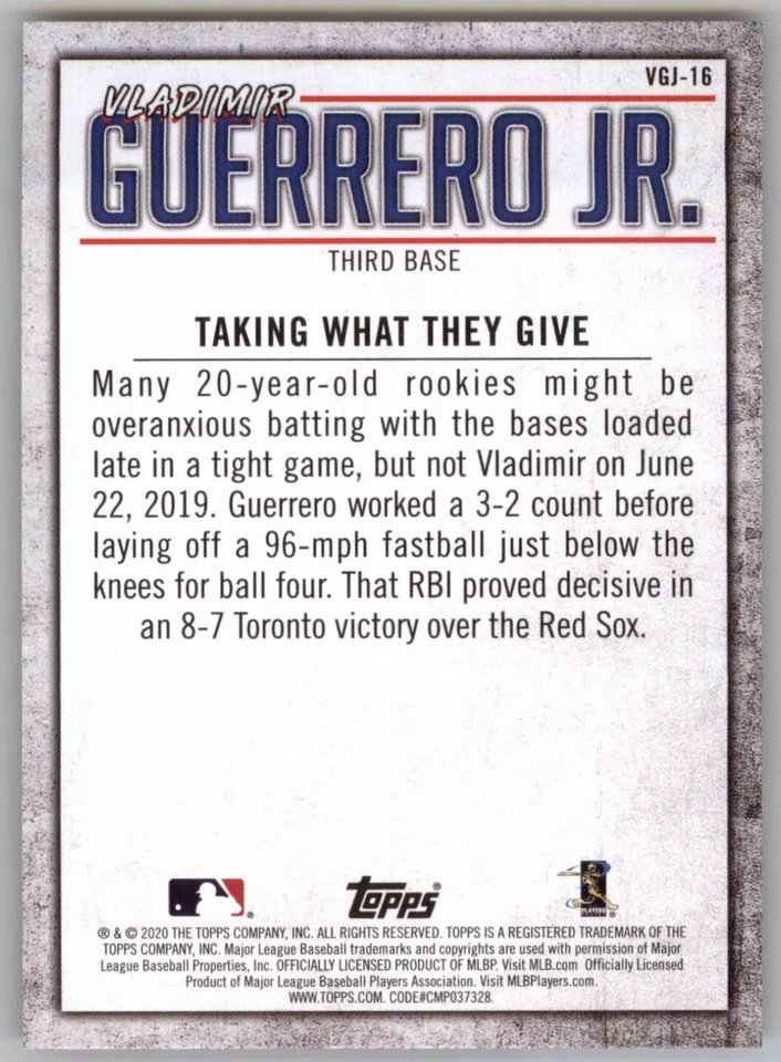 2020 Topps Baseball Vladimir Guerrero Jr. #VGJ-16 - Image 2 of 2