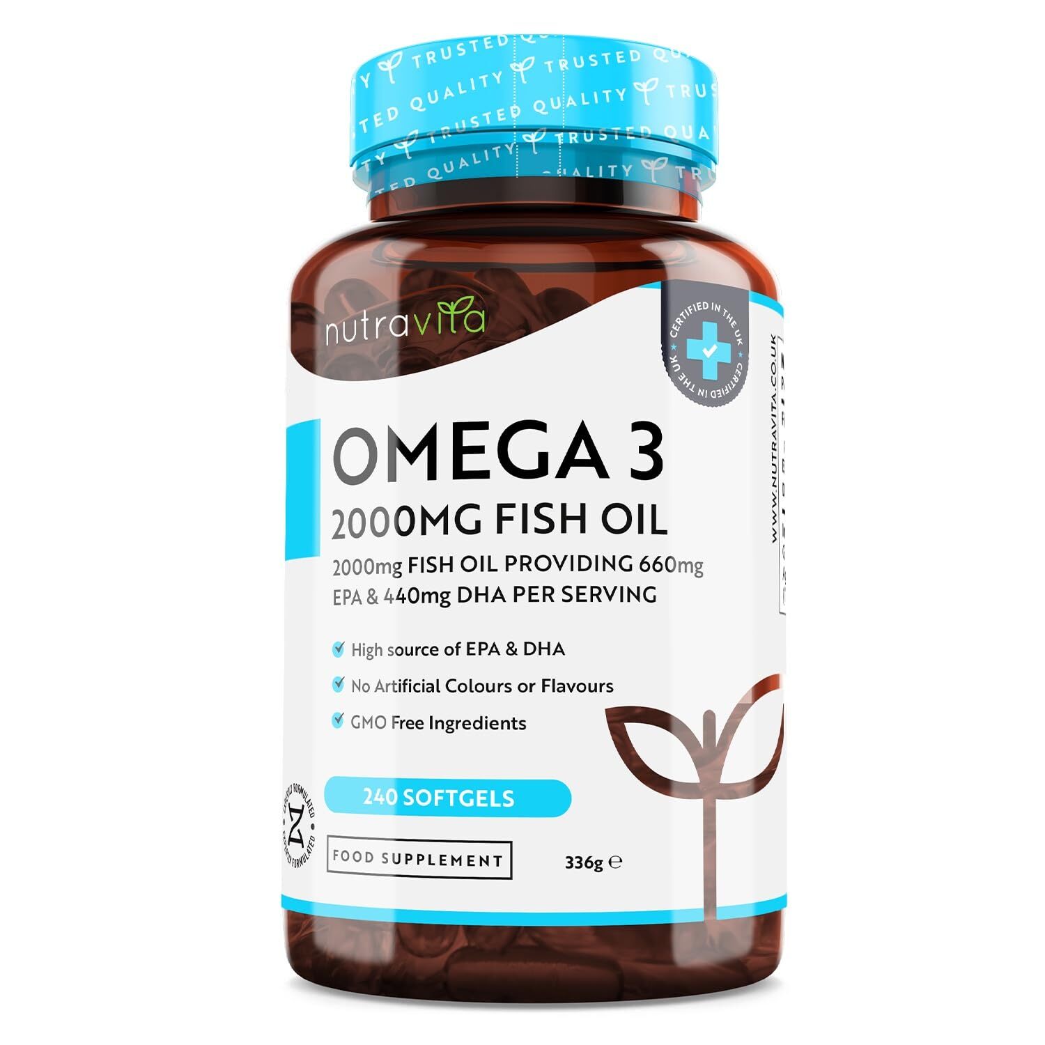 Omega 3 Olio di Pesce da 2000 mg - 660 mg EPA e 440 mg DHA per Porzione - 240 So