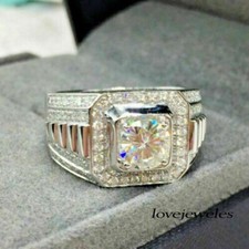 3CT Round Cut Lab Created Diamond 925 Silver Engagement Wedding Men's Ring