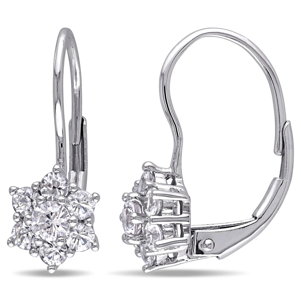 Amour 10k White Gold White Sapphire Flower Halo Earrings