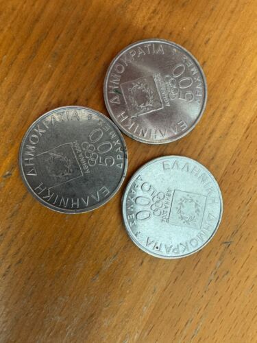 LOT OF 3 GREEK 500 DRACHMAS COINS OLYMPIC GAMES 2004 FREE SHIP