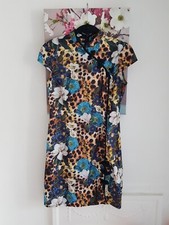 PLT Leopard & Blue Floral Mini Dress, UK Size 10 New Oriental 
