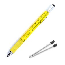 Multifunction Tool Pen, 6 in 1 Tool with Ballpoint Pen, Yellow 2 Refills