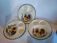 3 Vintage Cardinal China Rooster Deviled Egg Bowls