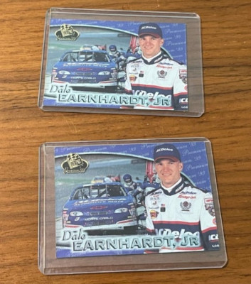 Two Dale Earnhardt Jr. 1999  Press Pass Premium Promo cards in plastic sleeves