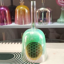 432Hz Cosmic Handle Green Color F Heart Chakra Quartz Crystal Singing Bowl 6"