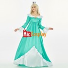 Women Rosetta Cosplay Costume Princess Green Dress with Crown and Underskirt 