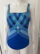 GOTTEX Blue Mystic Gem 1 Pc Square Neck Swimsuit Sz 10