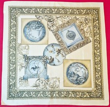 SCARF VINTAGE AUTHENTIC BAROQUE RENAISSANCE ART GRAY BLUE BEIGE 35" SQUARE