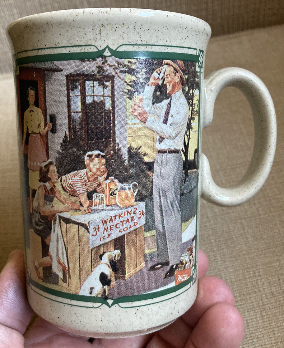 Vintage Watkins 1955 Calendar Stoneware Coffee Tea Cup Mug Made In