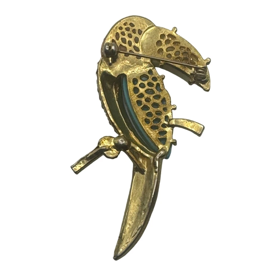 Unsigned Hattie Carnegie Brooch Enamel Rhinestone Brooch Bird Toucan Pin - Image 2 of 4