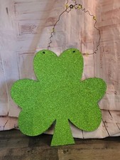 Green glitter festive Clover St Patrick's Day sign decor