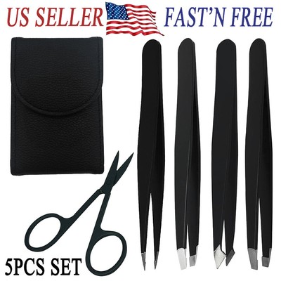 5pcs Stainless Steel Tweezer Scissors Eyebrow Pliers Hair Removal