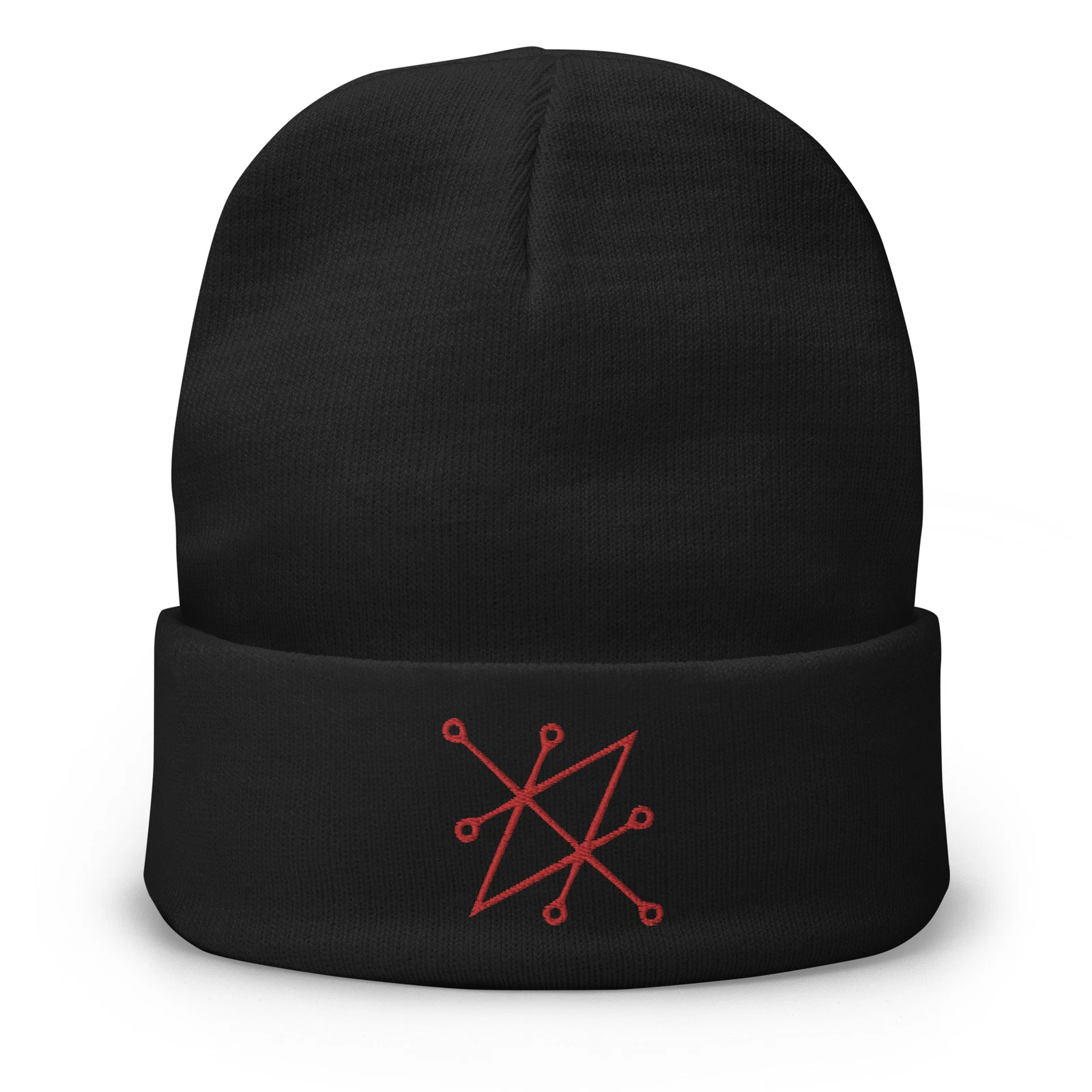 Red Sigil of Fallen Angel Azazel Occult Symbol Embroidered Cuff Beanie