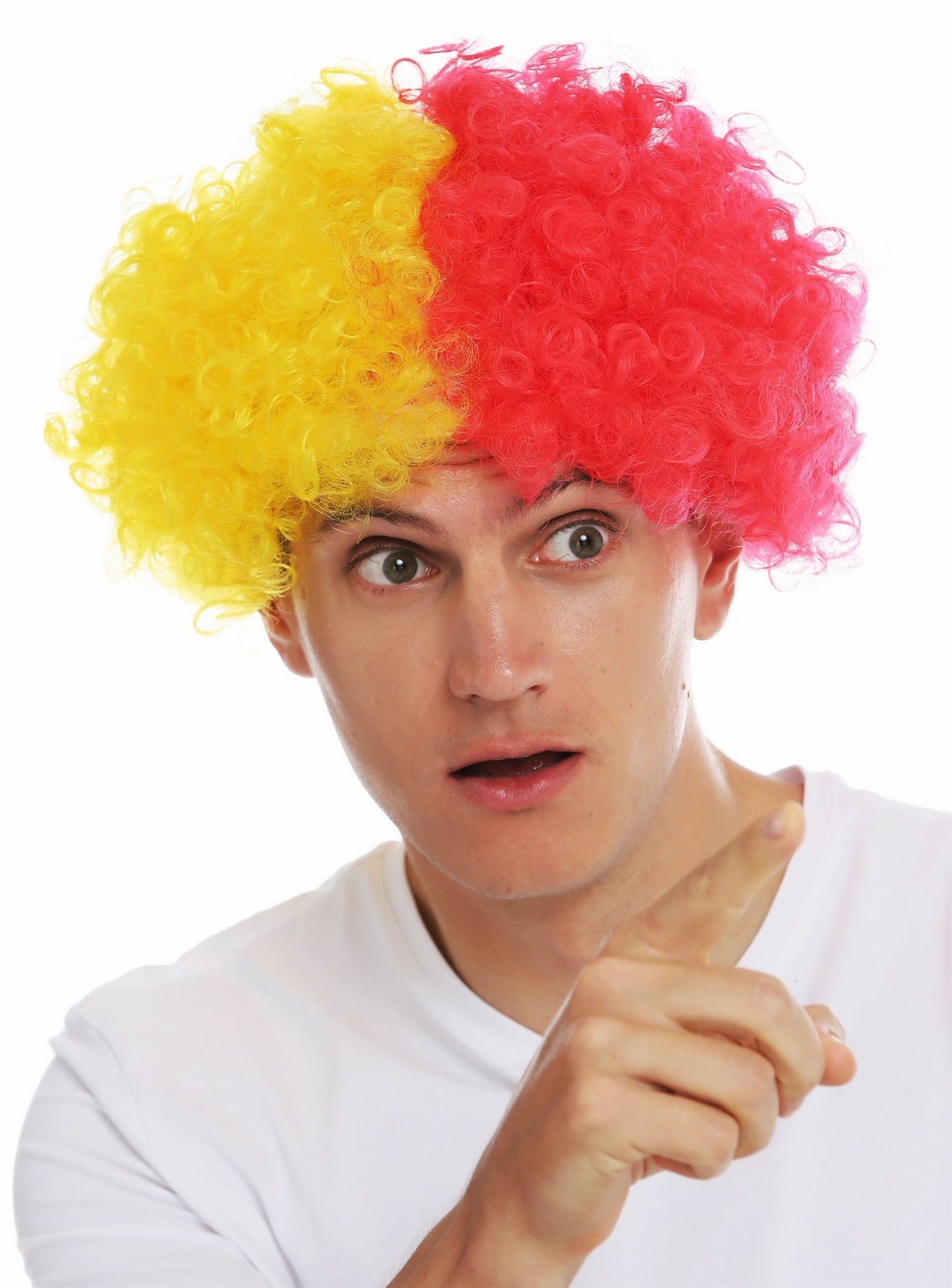 Peluca De Carnaval Afro Peluca De Fan De Fútbol Amarillo Rojo Dividido Payaso