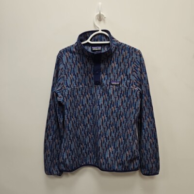 Patagonia Micro D Snap-T Fleece Blue Jumper Sweater Aztec Climbing Trees Medium 