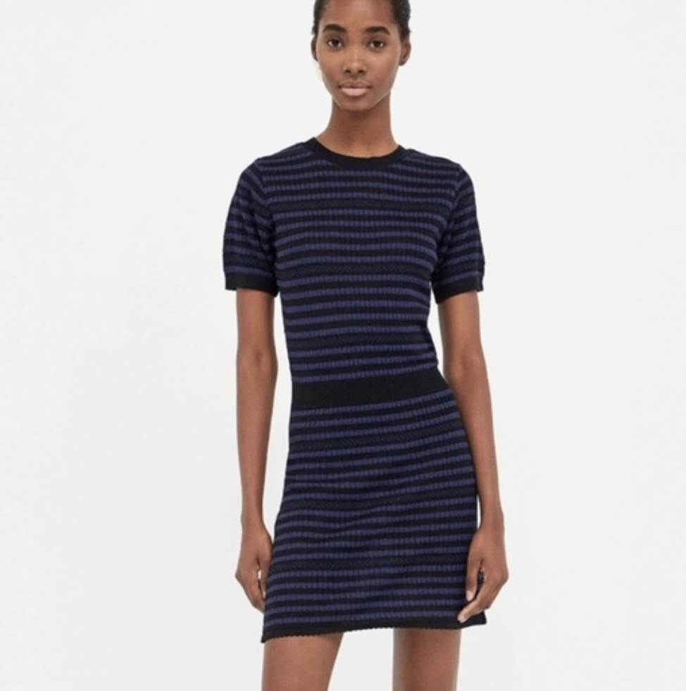 Zara Size S Dress Knit Purple Black Stripes Metallic Threading Fit- Flare