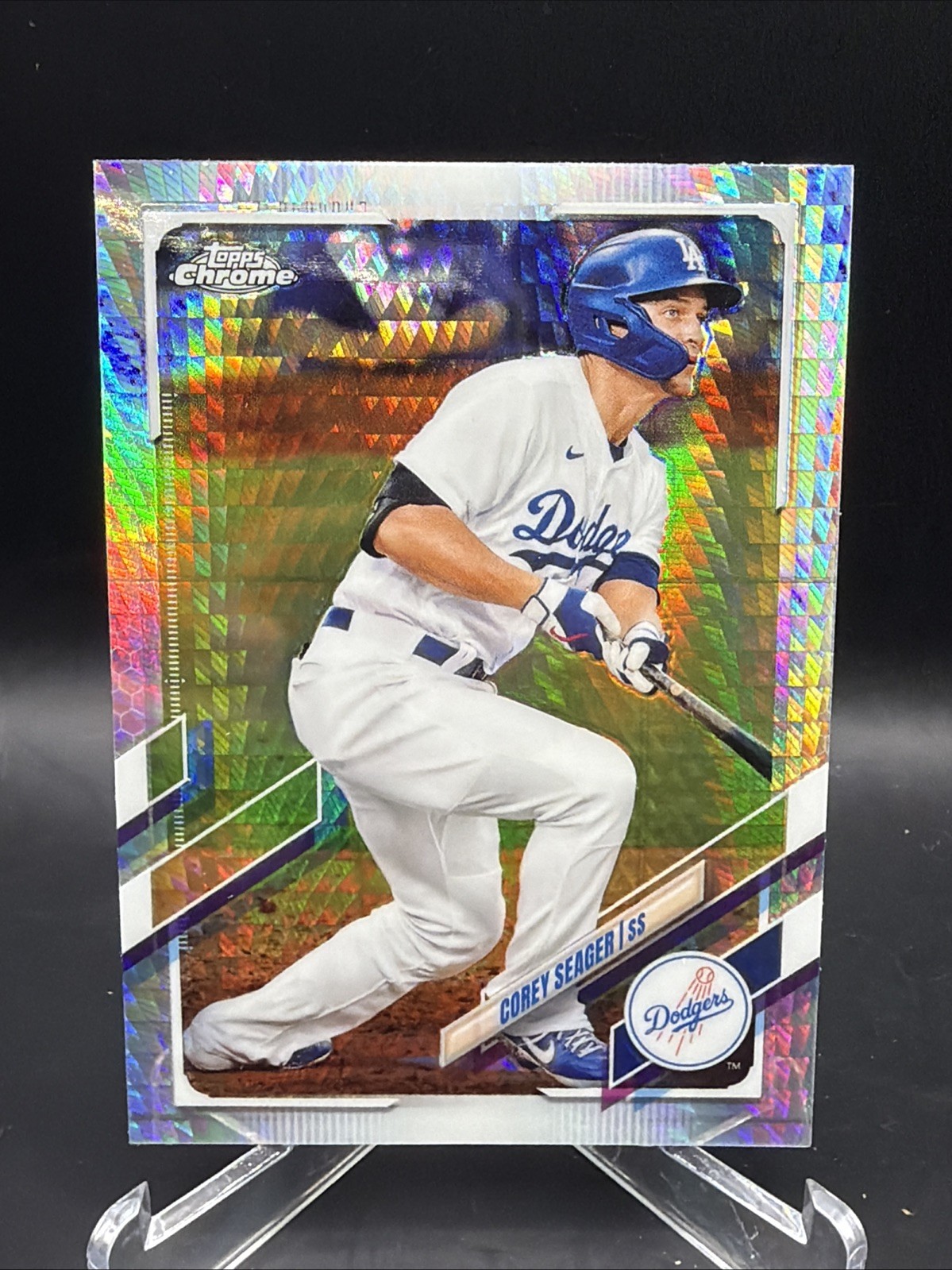 Corey Seager 2021 Topps Chrome 117 Prism Refractor | Texas Rangers