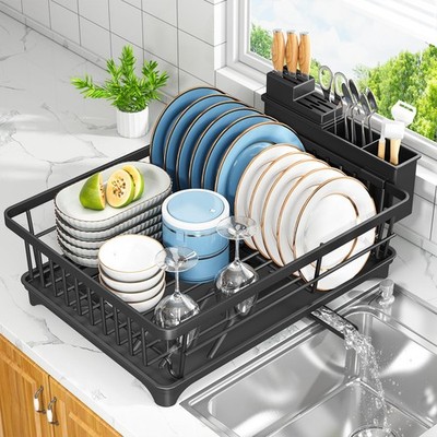 Dish Drying Rack - Space-Saving Small Dish Rack for Kitchen Counter, Rust-Res...