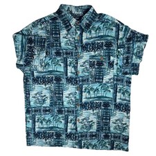 Puritan Hawaiian Shirt Floral Beach Blue Sz M Short Sleeve Button Up Tropical