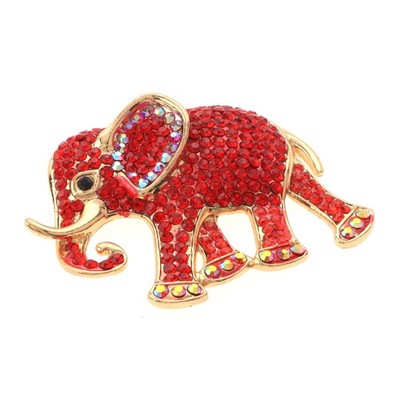 Gold Tone Alloy Metal Large Crystal Elephant Brooch P1599-RED