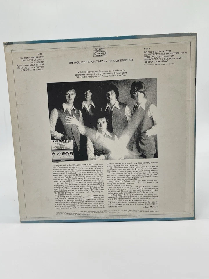 THE HOLLIES HE AIN'T HEAVY HE'S MY BROTHER 12" LP VG+ VINYL PITMAN PRESSING EPIC - Image 2 of 4