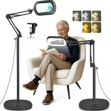 12X Magnifying Glass with Light and Stand, Real Glass Lens, 5 Color Modes LED Di