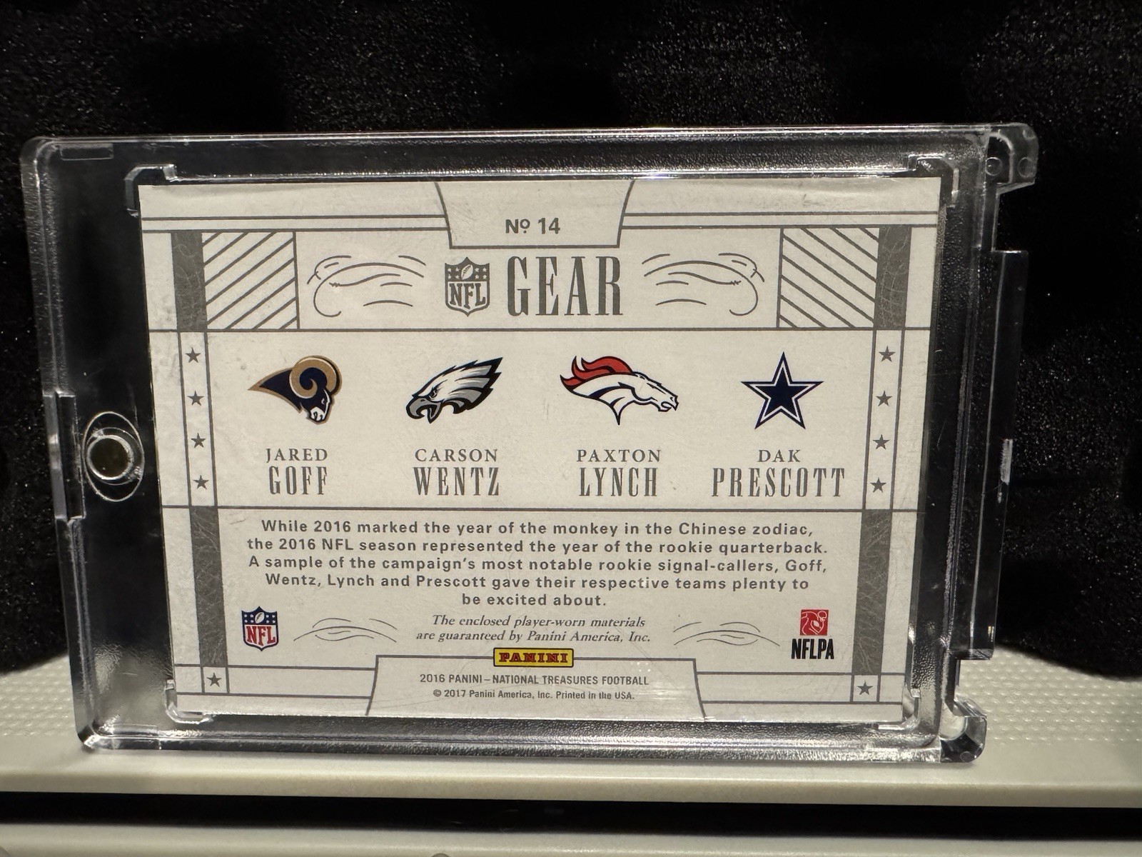 2016 National Treasures - Laundry Tag 1/1 Dak Prescott, Jared Goff, Carson Wentz view 2