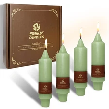8Pack Green Christmas Candles for Dinner Decor Dripless Unscented Pillar Candles