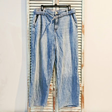 TOMMY HILFIGER HIGH RISE WIDE LEG JEANS 16 33W Med Wash Distressed Boho Denim