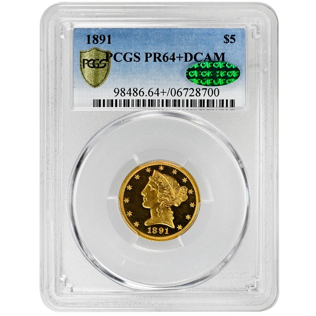 1891 $5 Liberty Head PCGS PR64+ CAC