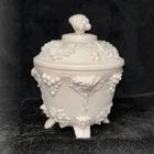 Vintage Jeanette Pink Milk Glass Candy Dish Vines & Leaves Design 1950s