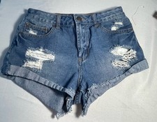 Forever 21 Distressed Denim Cutoff Jean Shorts Women's Blue Frayed Hem Size 27