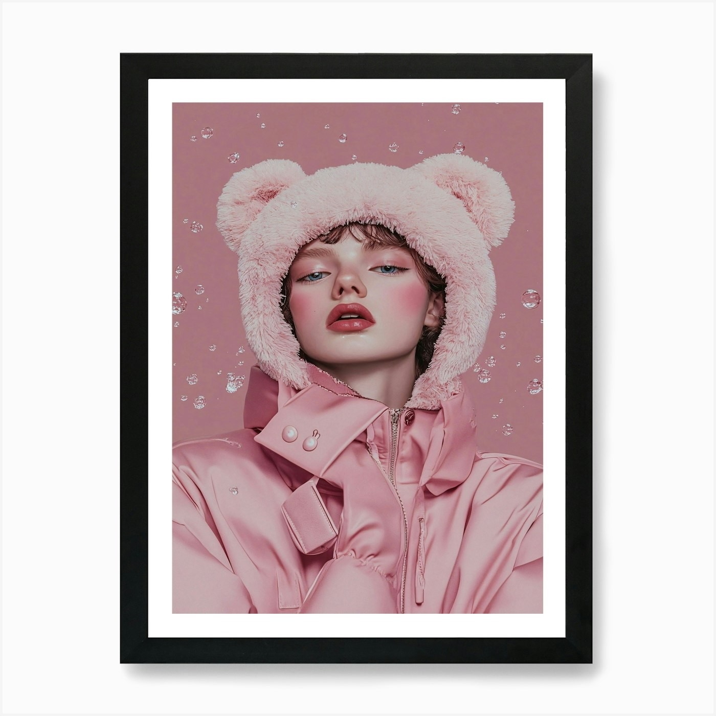 Pink Polar Bear Framed Wall Art Canvas Print Poster Picture  