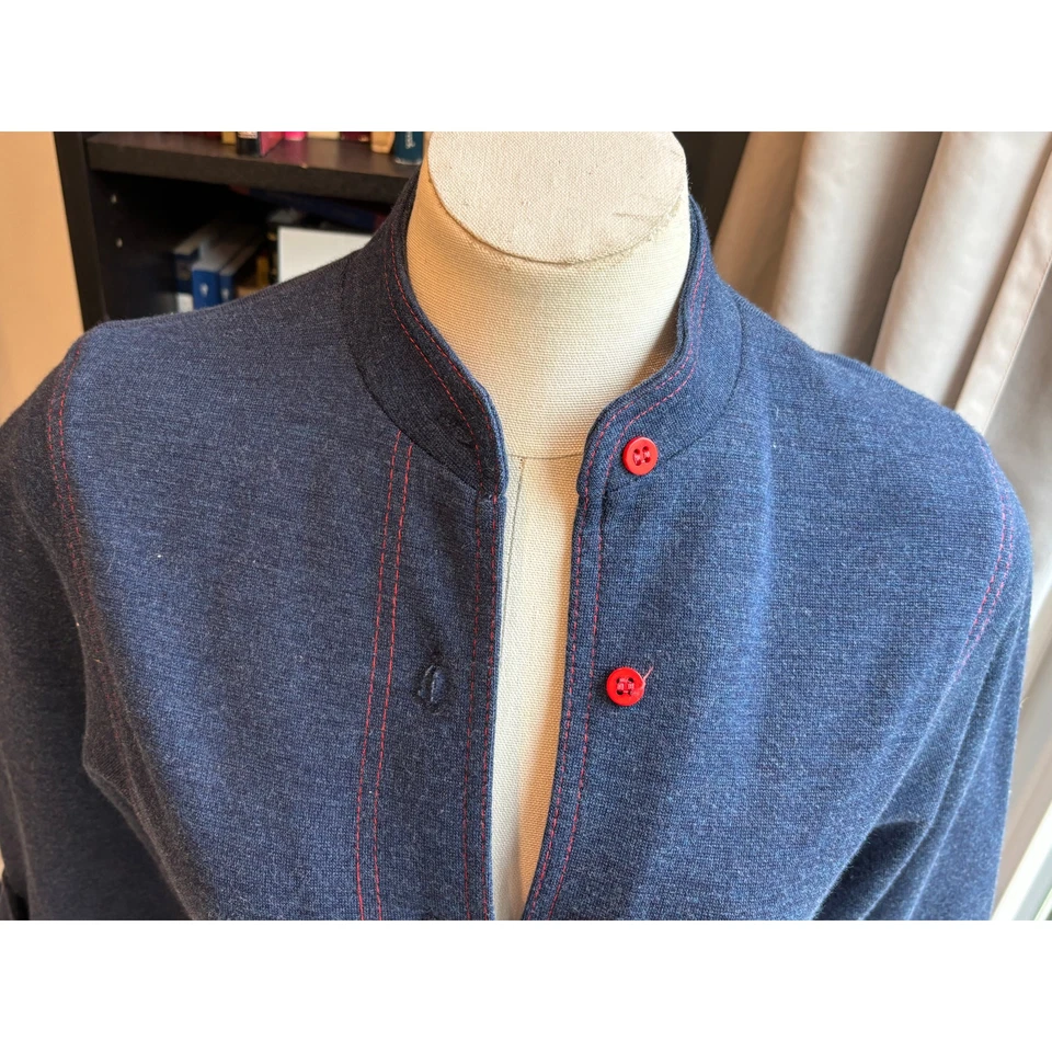 Vestido Vintage Jonathan Logan Denim Color Tejido Borde Rojo Talla S | Cintura 27" Foto 2 de 4