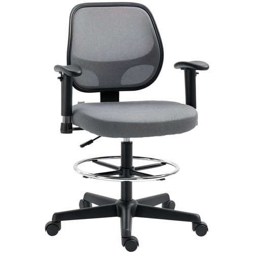 Ergonomic Drafting Chair Tall Office Stand Desk Chair with Foot Ring, Arm, Wheel - Picture 10 of 11