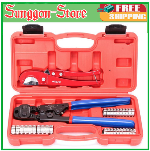 PEX Clamp Tool Kit 3 8-1 w Rings & Tubing Cutter - All-in-one Crimping Set