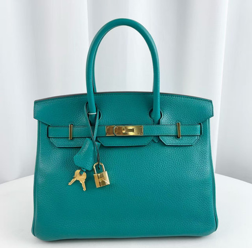 AUTH Hermès Birkin 30 Vert Verone Togo Leather Gold Hardware Top Handle Bag1