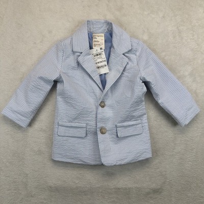 First Impressions Baby Boys 6-9M Seersucker Blazer Blue White Wedding Easter NWT