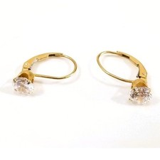 14K Yellow Solid Gold Faceted 5mm Cubic Zirconia Leverback Dangle Earrings