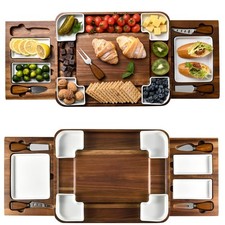 Upgraded Acacia Cheese Board Set, Square Shaped Charcuterie Set, Cheese Platt...