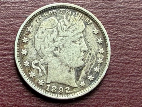 1892 US HIGHER GRADE BARBER QUARTER 25C    (A177)