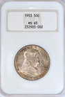 1953 Toned Franklin Half Dollar NGC MS 65 Old Holder Toning Silver Coin 50C