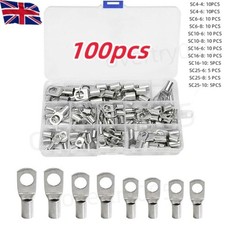 100Pcs Copper Tube Terminals Battery Welding Cable Lug Ring Crimp Connectors Kit