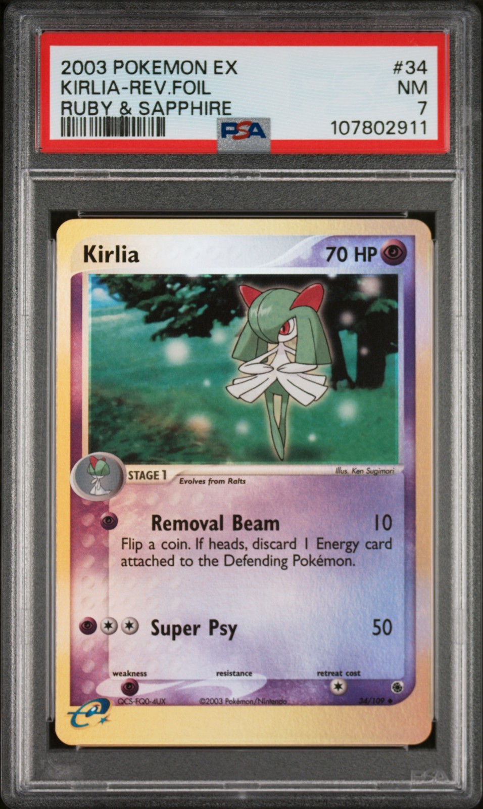 2003 Pokemon EX Ruby & Sapphire Kirlia Reverse Foil #34 PSA 7