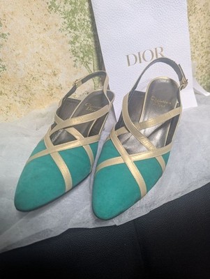 Christian Dior High Heel Pumps Größe 6 23 cm Grün Gold Wildleder Leder
