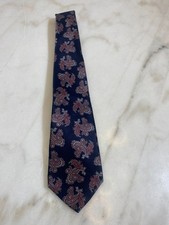 Peacocks Mens Silk Tie Navy Red Paisley 3.5” Wide Made in USA Italian Silk