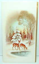 Tarjeta de Navidad vintage de los años 50 Gold Accents - Deer in the Snow