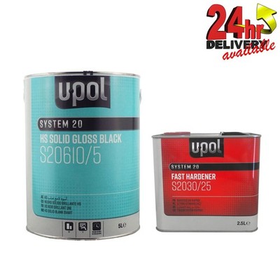 U-POL S20610 2k Direct HS schwarz glänzend Lack + S2030 Schnellhärter 7,5L KIT UPOL